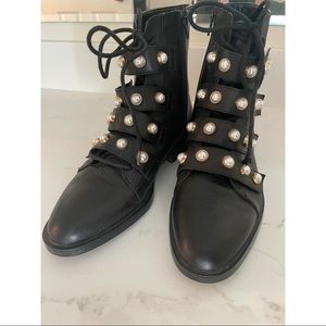 Zara Black Lace Up Combat Boots with Pearls